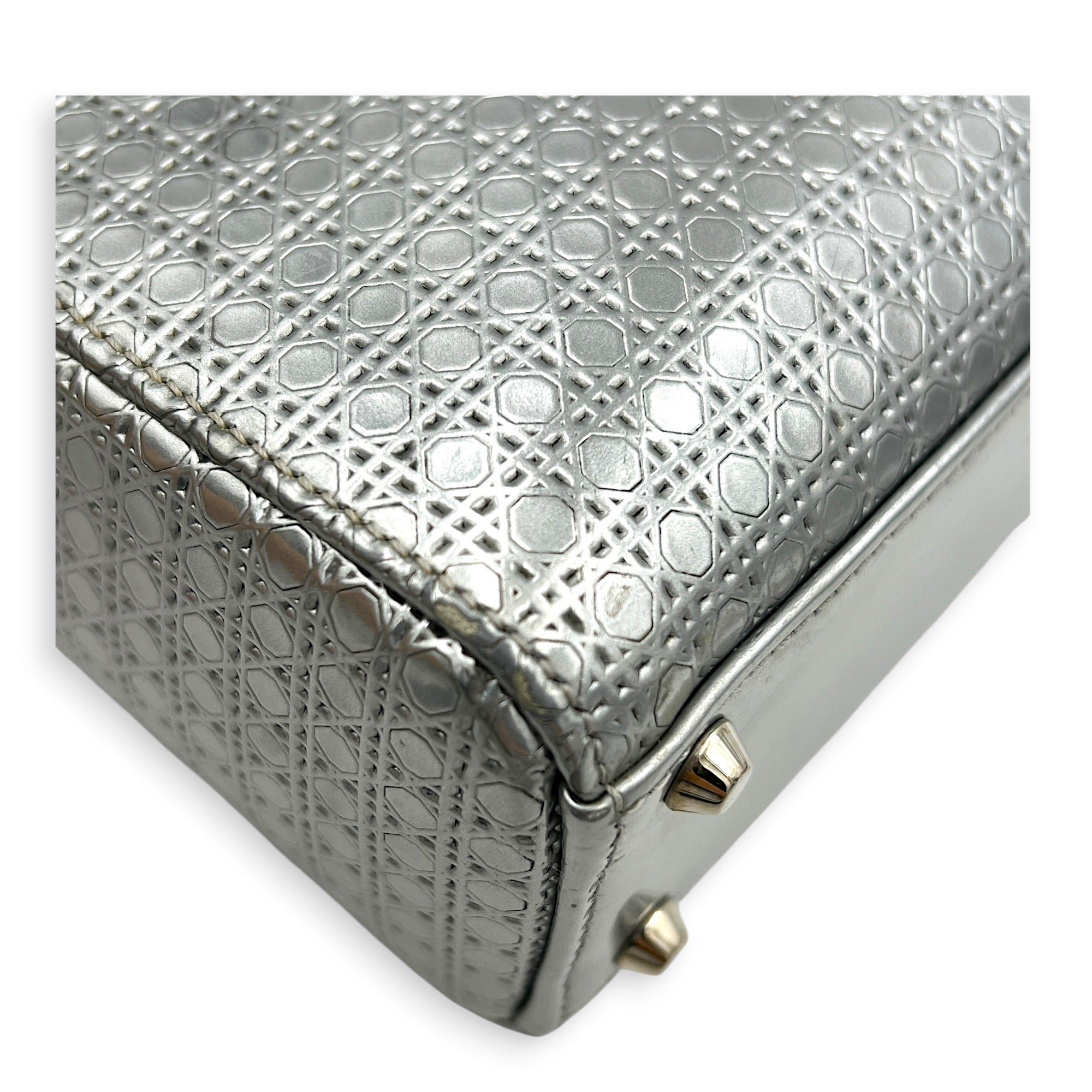 Lady Dior Mini Micro Cannage Top Handle Bag in Patent Leather, Silver hardware