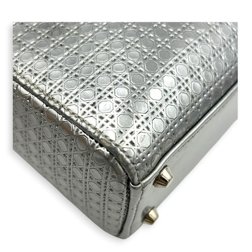 Lady Dior Mini Micro Cannage Top Handle Bag in Patent Leather, Silver hardware