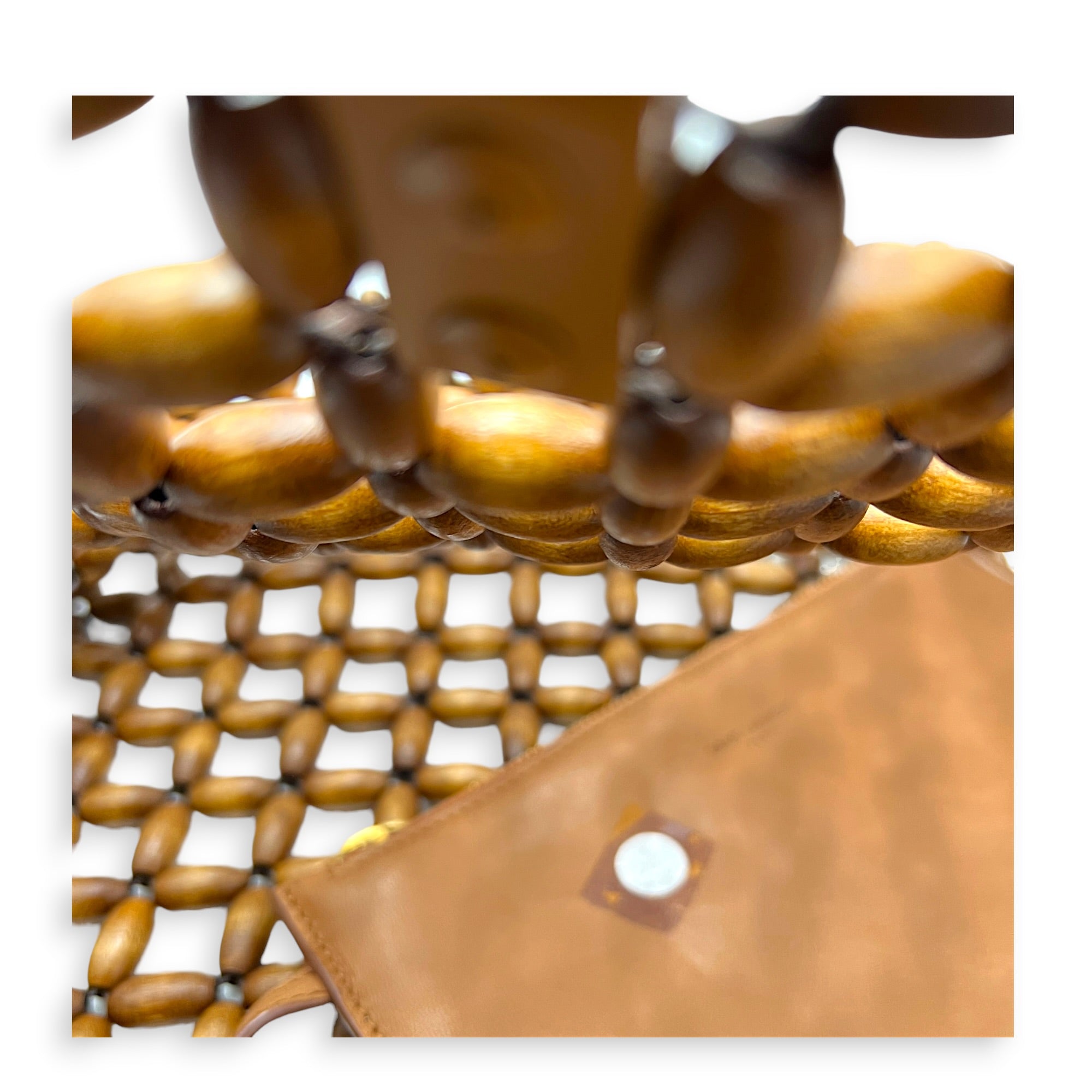 Le 5 a 7 Brown Tote Bag in Wood Beads, Gold hardware