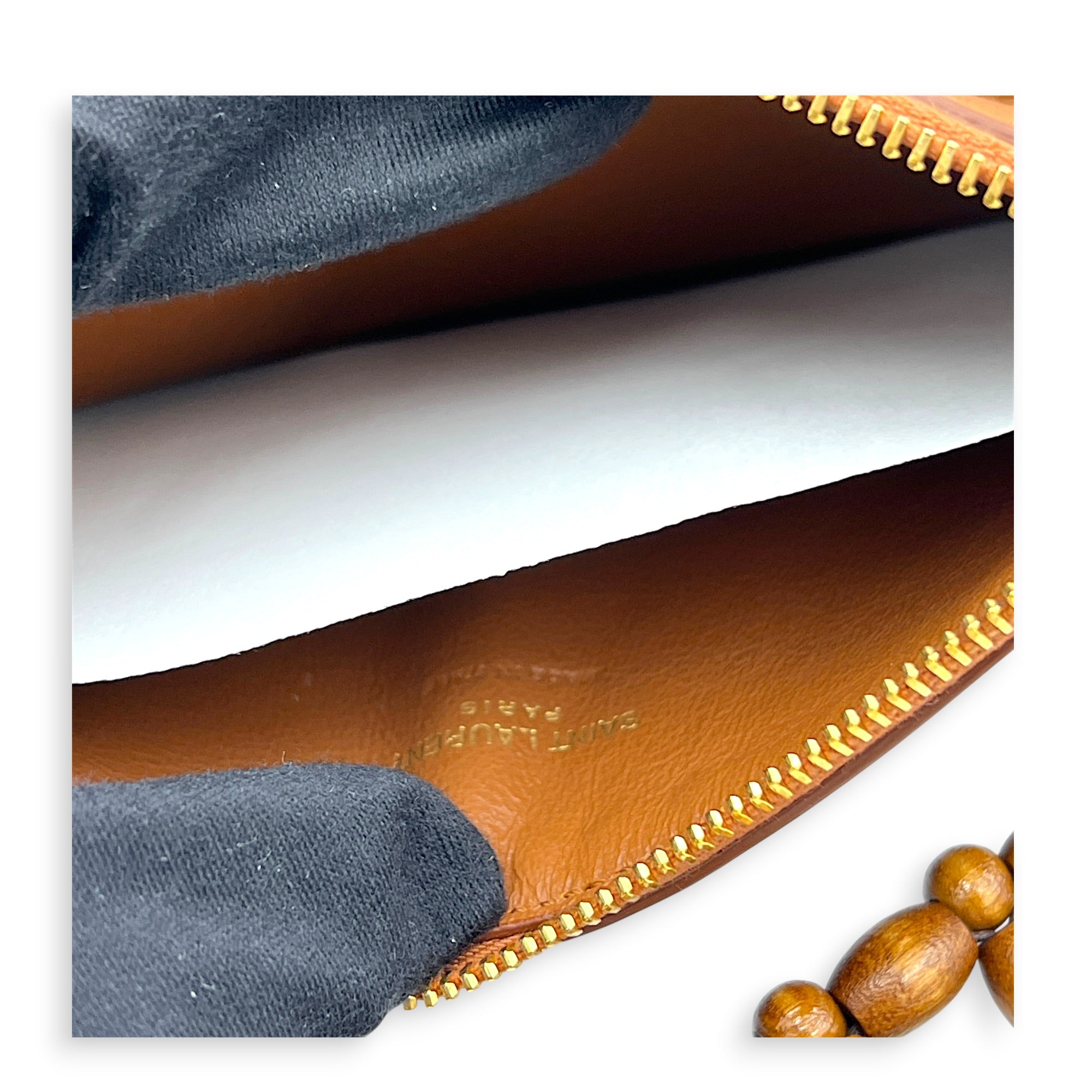 Le 5 a 7 Brown Tote Bag in Wood Beads, Gold hardware