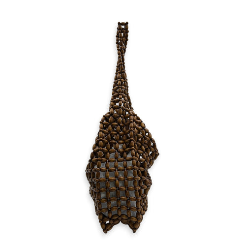 Le 5 a 7 Brown Tote Bag in Wood Beads, Gold hardware