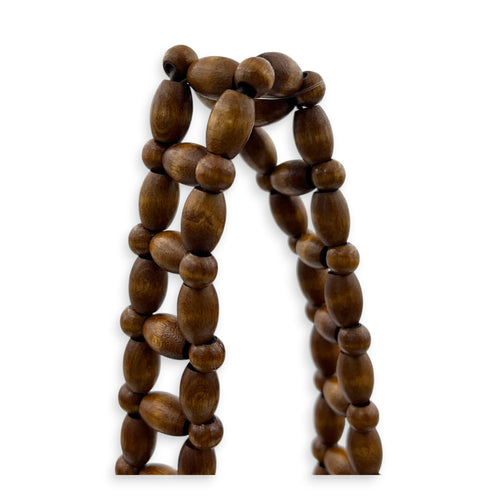 Le 5 a 7 Brown Tote Bag in Wood Beads, Gold hardware