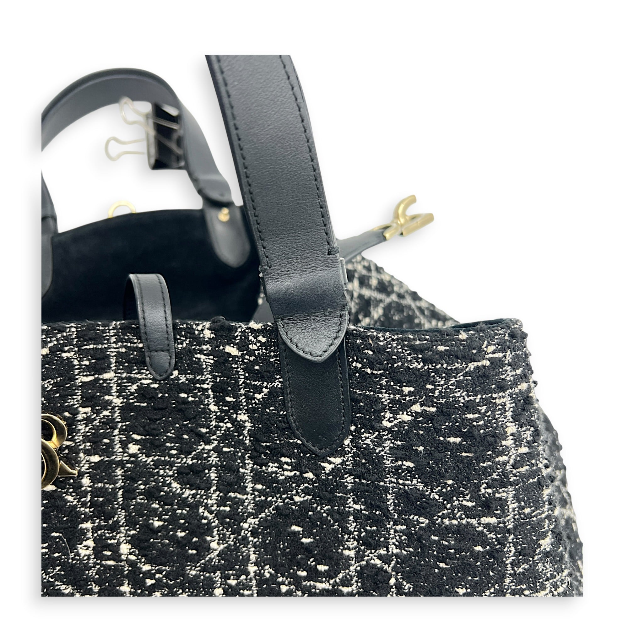 Toujours Black Top Handle Bag in Tweed, Light Gold hardware