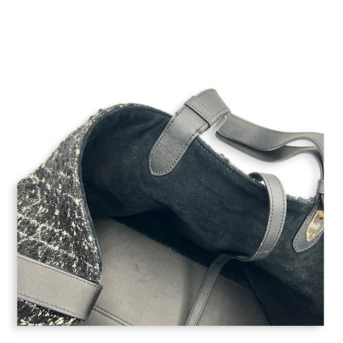 Toujours Black Top Handle Bag in Tweed, Light Gold hardware