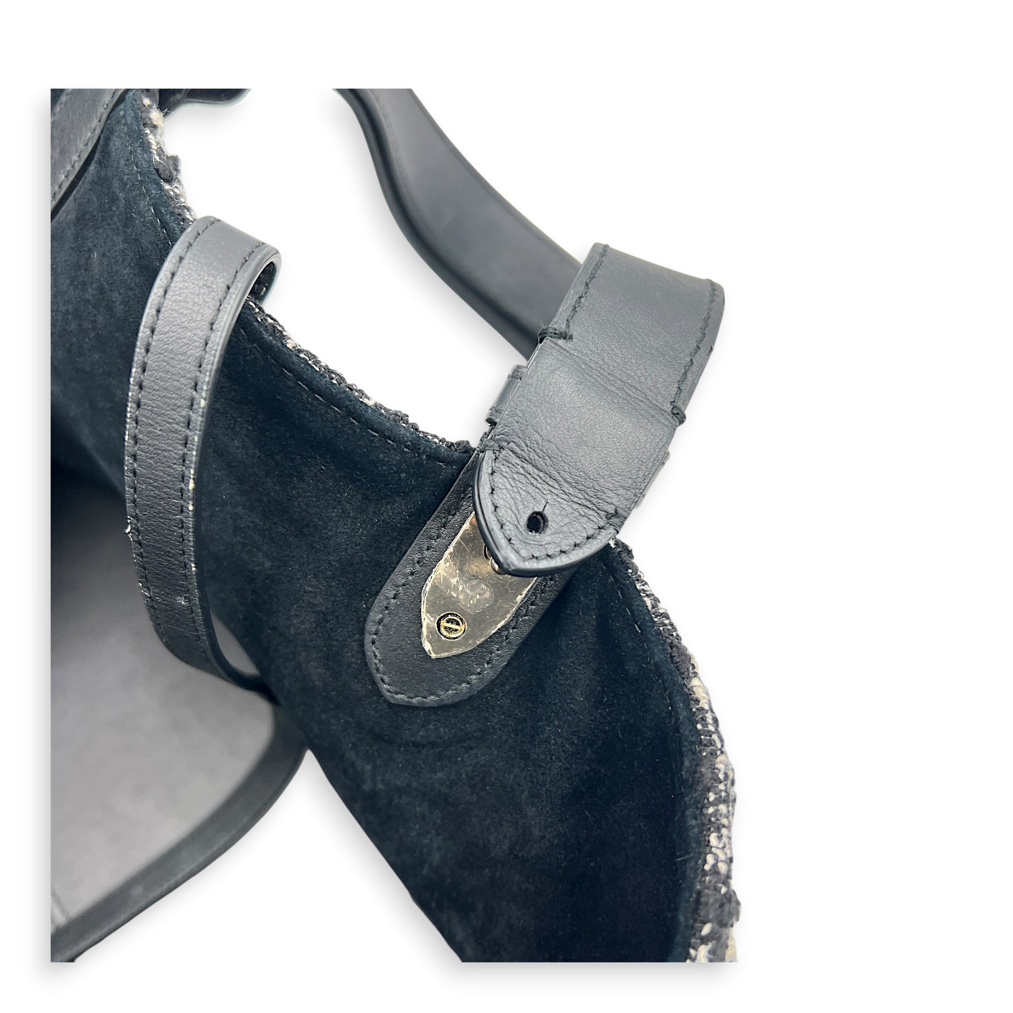Toujours Black Top Handle Bag in Tweed, Light Gold hardware