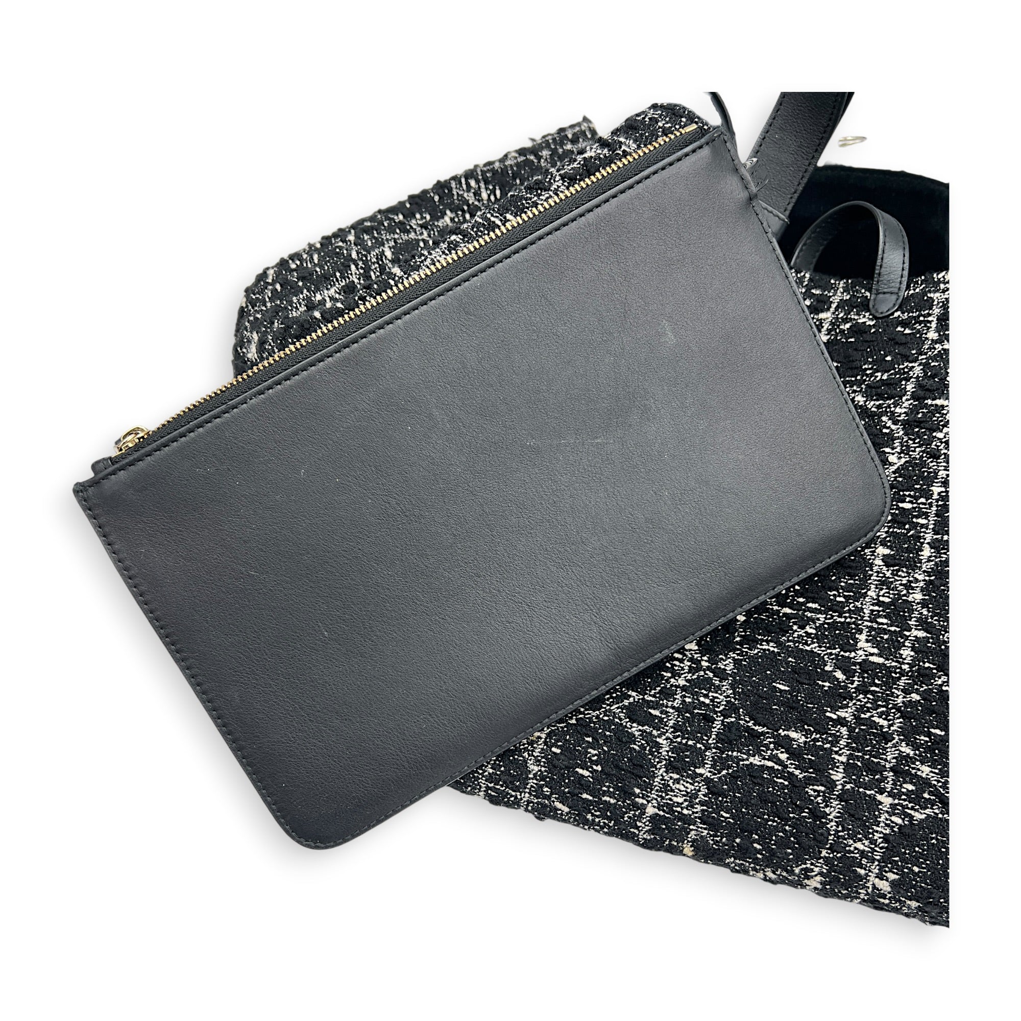 Toujours Black Top Handle Bag in Tweed, Light Gold hardware