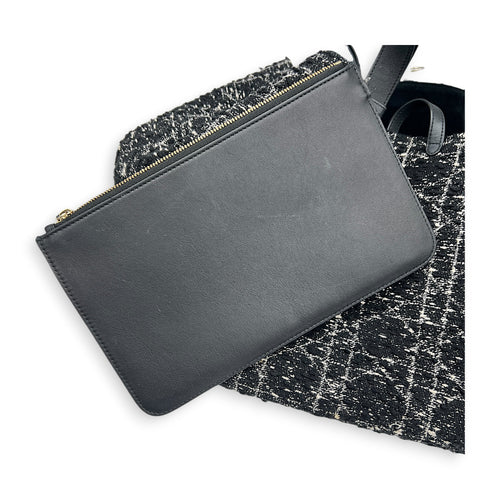 Toujours Black Top Handle Bag in Tweed, Light Gold hardware