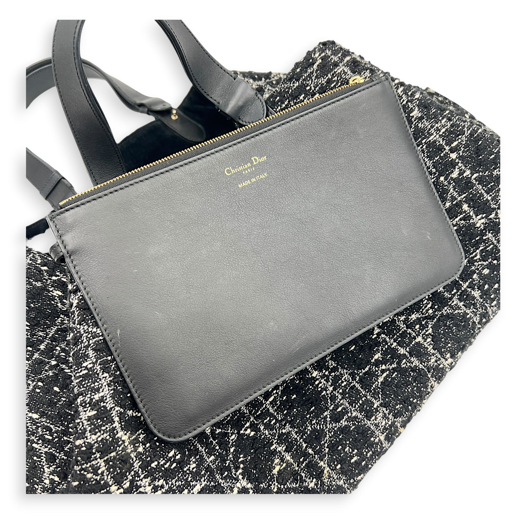 Toujours Black Top Handle Bag in Tweed, Light Gold hardware