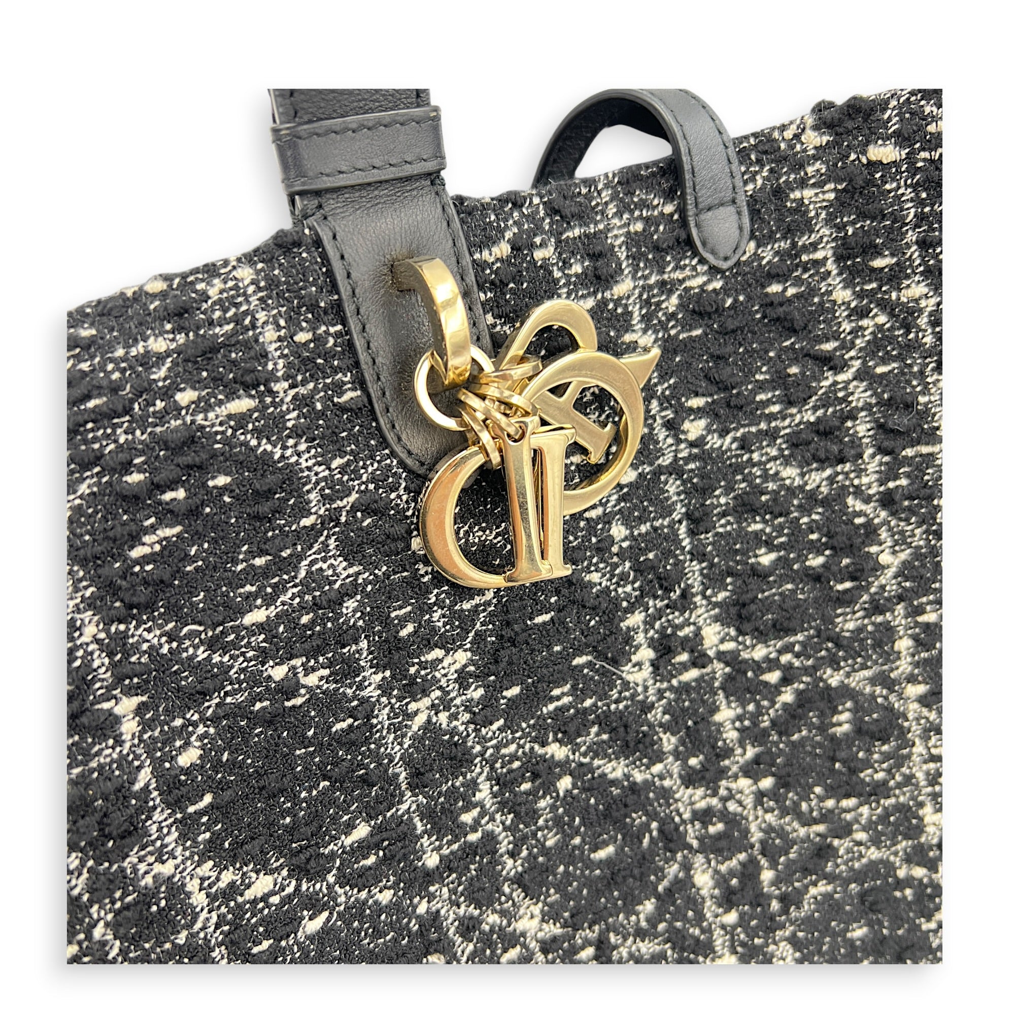 Toujours Black Top Handle Bag in Tweed, Light Gold hardware