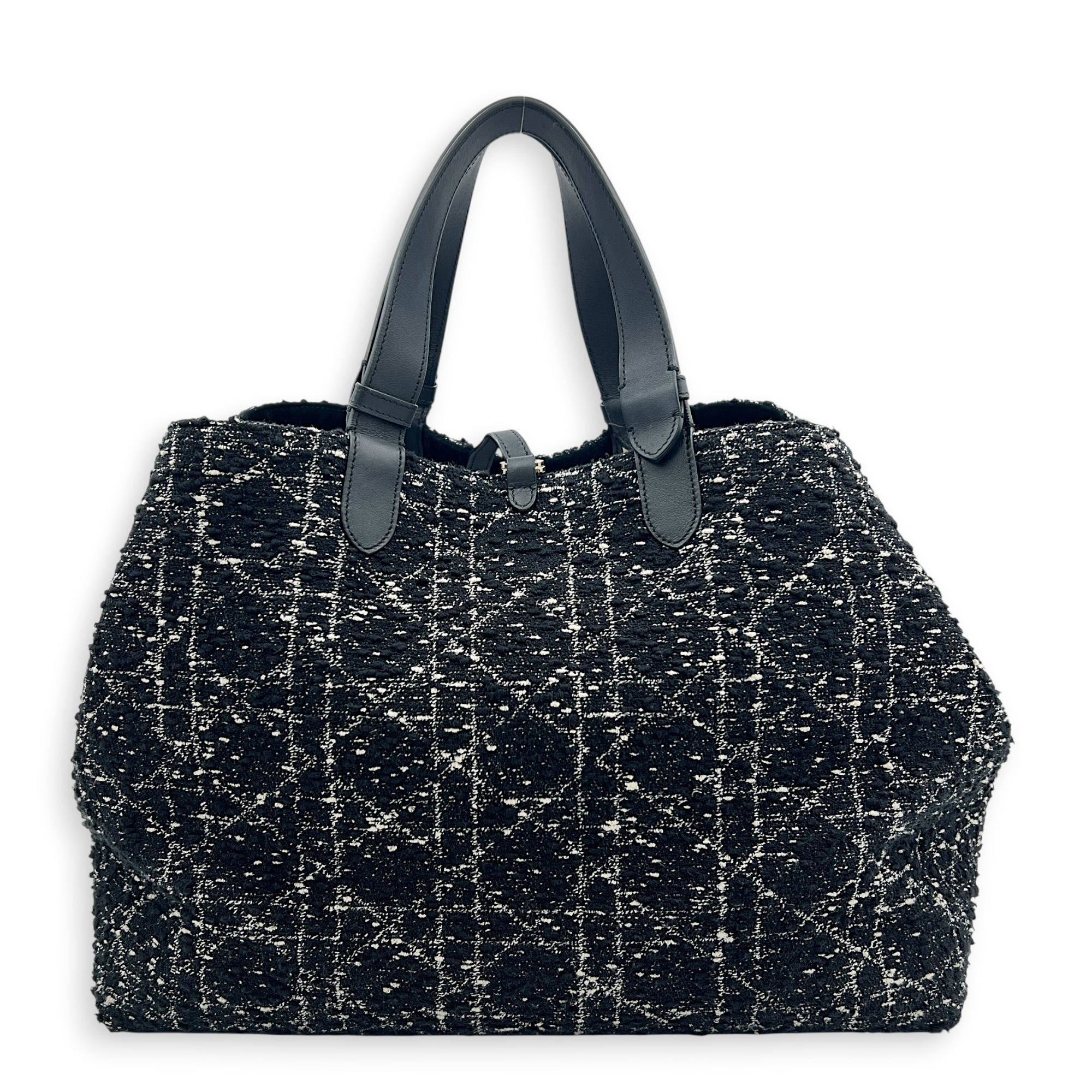 Toujours Black Top Handle Bag in Tweed, Light Gold hardware
