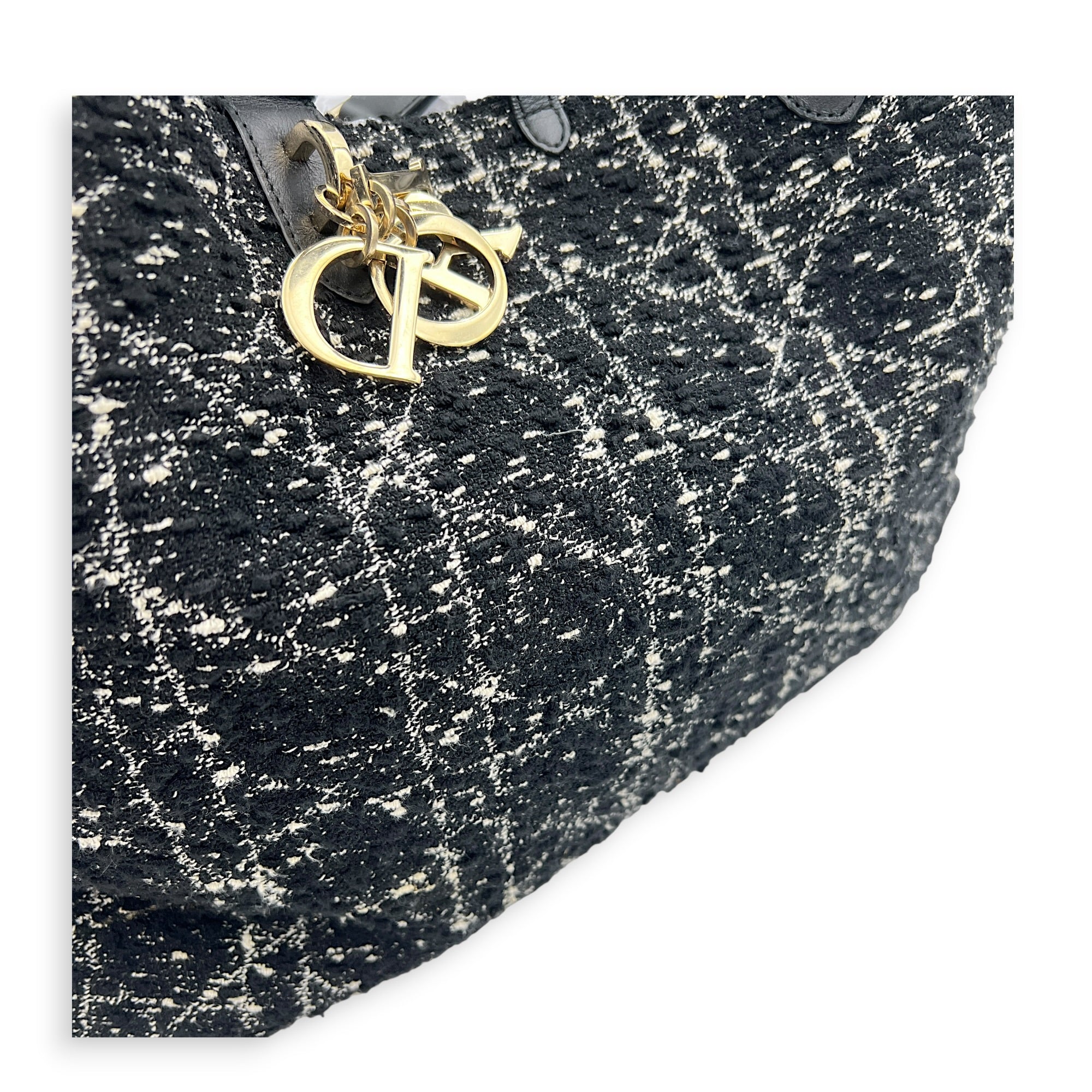 Toujours Black Top Handle Bag in Tweed, Light Gold hardware
