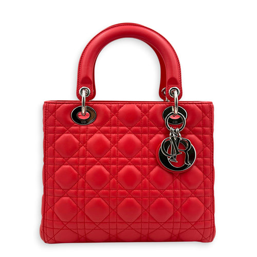 Lady Dior Medium Pink Top Handle Bag in Lambskin, Silver hardware