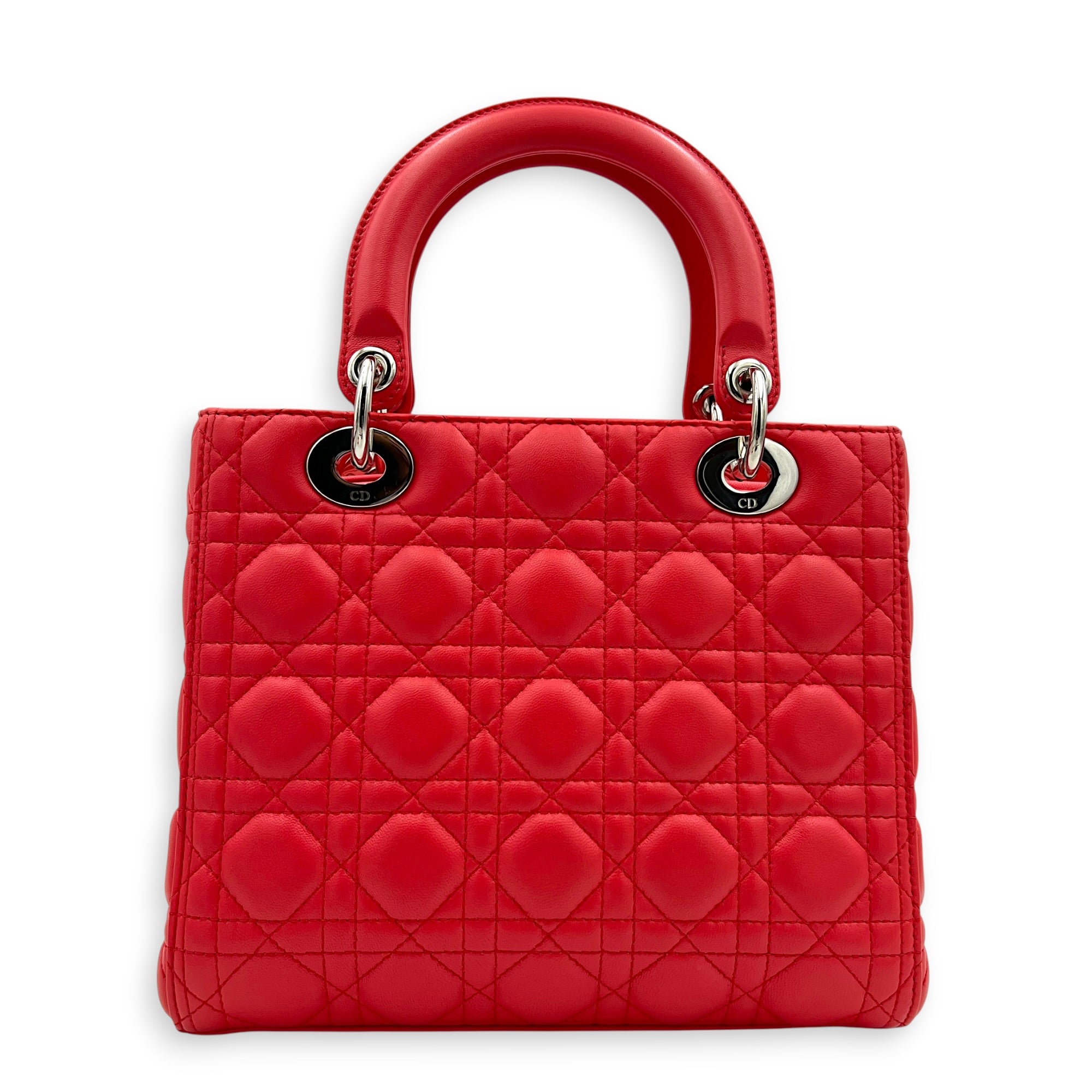 Lady Dior Medium Pink Top Handle Bag in Lambskin, Silver hardware