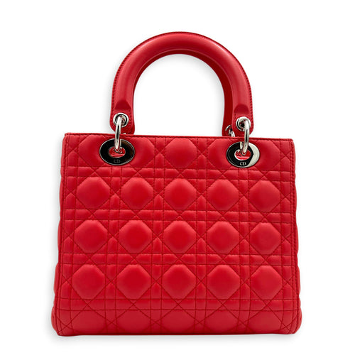 Lady Dior Medium Pink Top Handle Bag in Lambskin, Silver hardware