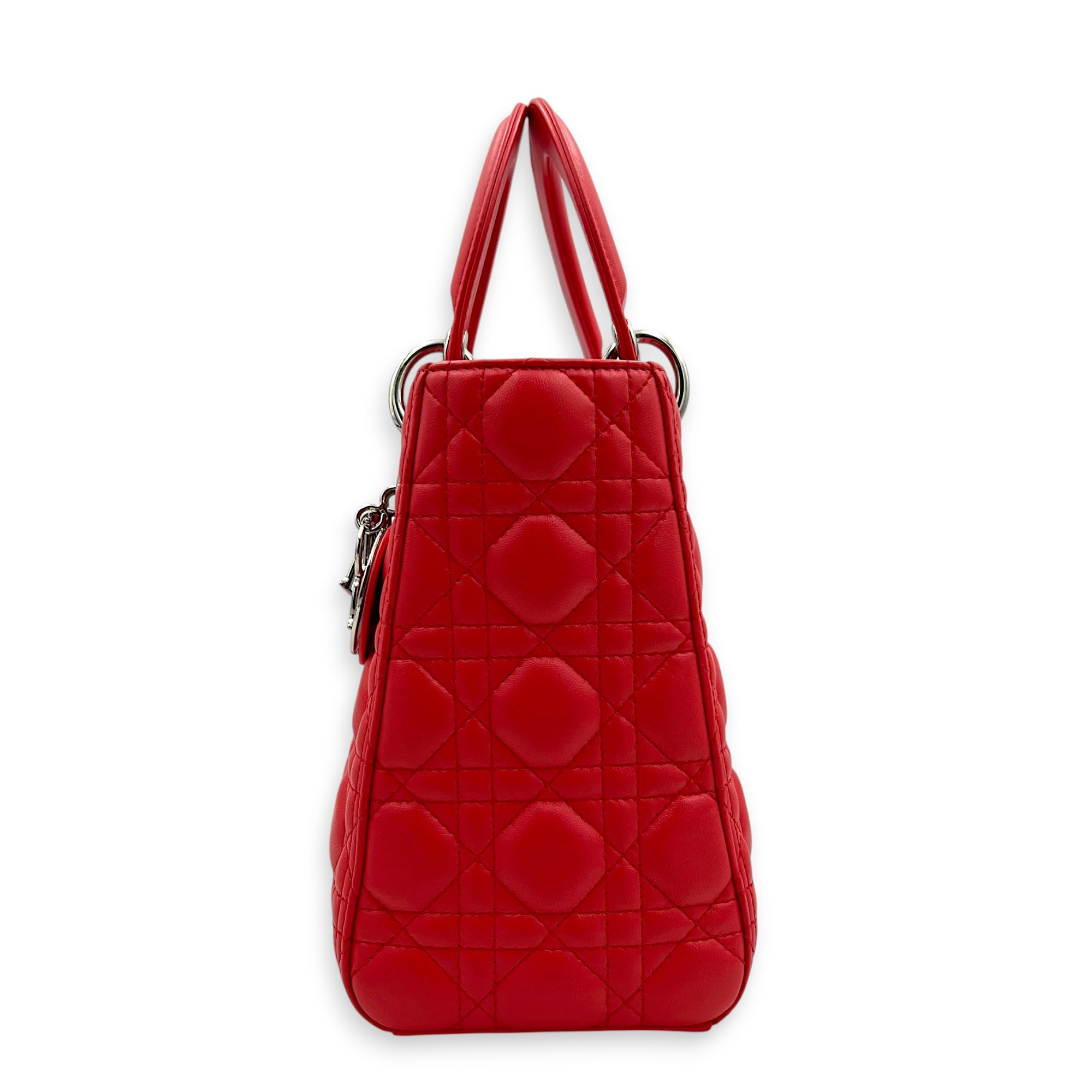 Lady Dior Medium Pink Top Handle Bag in Lambskin, Silver hardware
