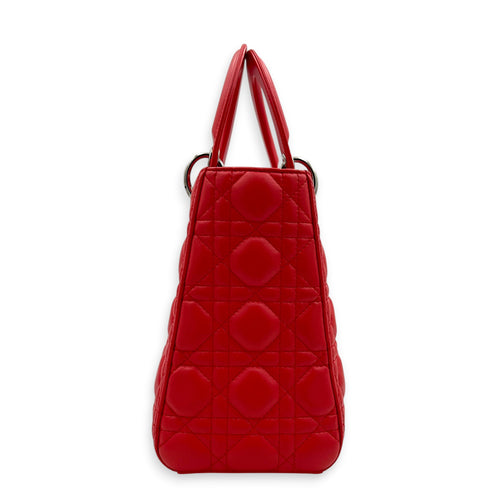 Lady Dior Medium Pink Top Handle Bag in Lambskin, Silver hardware