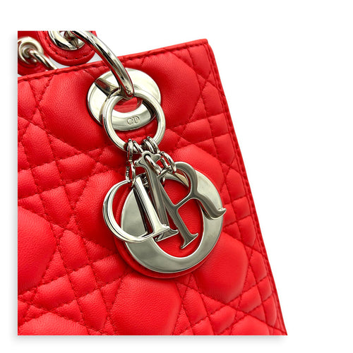 Lady Dior Medium Pink Top Handle Bag in Lambskin, Silver hardware