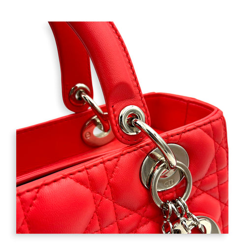 Lady Dior Medium Pink Top Handle Bag in Lambskin, Silver hardware