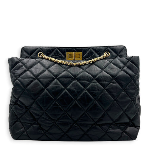 2.55 Black Tote Bag in Calfskin, Gold hardware