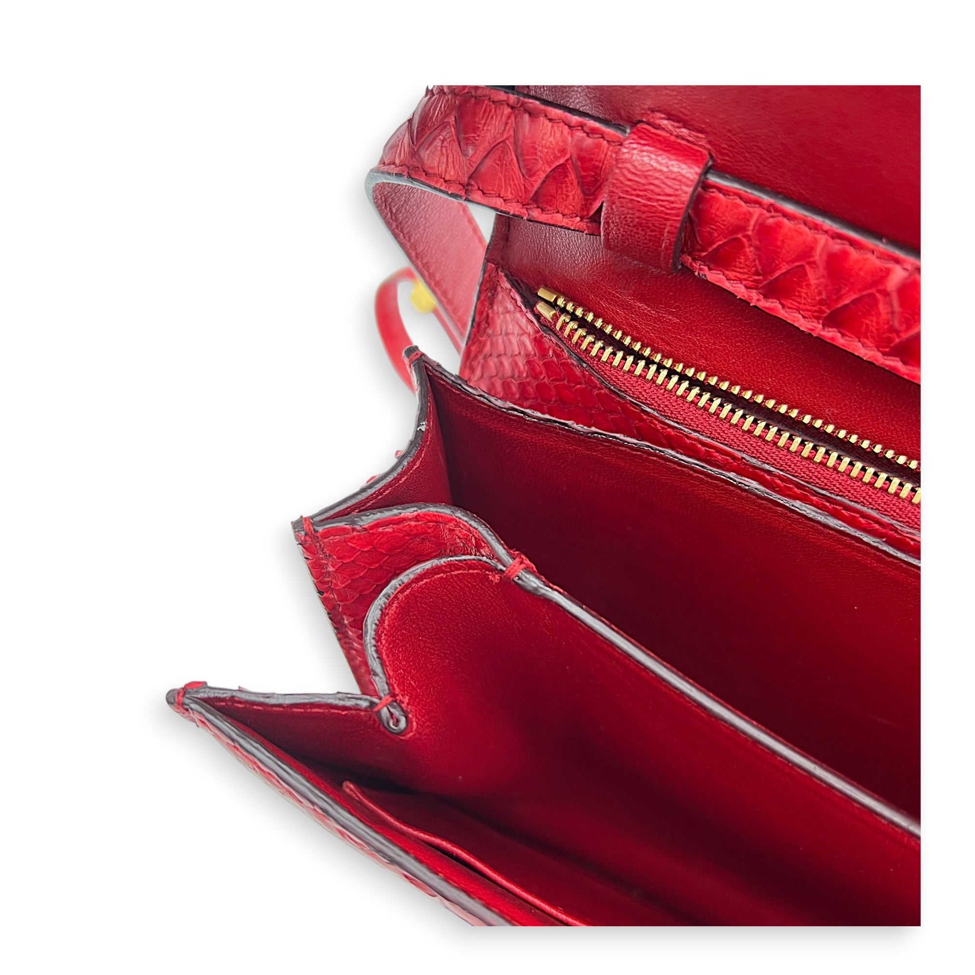 Box Red Crossbody Bag in Python Leather, Gold hardware