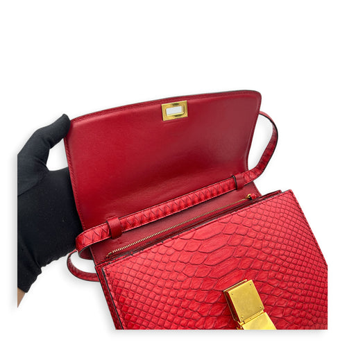Box Red Crossbody Bag in Python Leather, Gold hardware