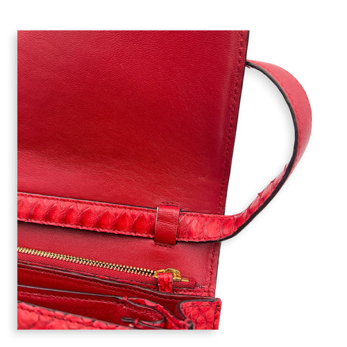 Box Red Crossbody Bag in Python Leather, Gold hardware