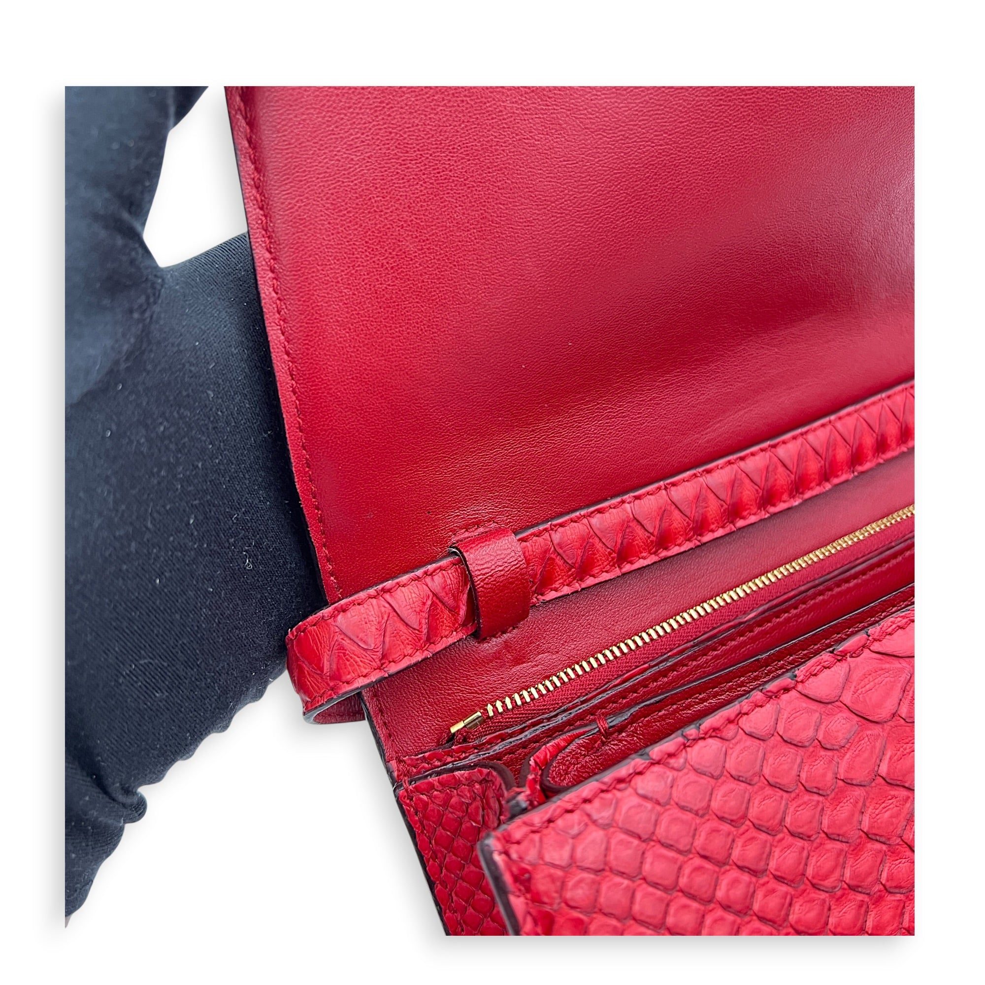 Box Red Crossbody Bag in Python Leather, Gold hardware