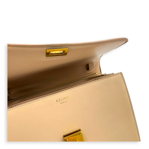 Box Crossbody Bag Beige in Box, Gold hardware