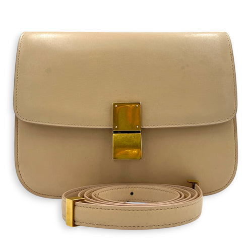 Box Crossbody Bag Beige in Box, Gold hardware