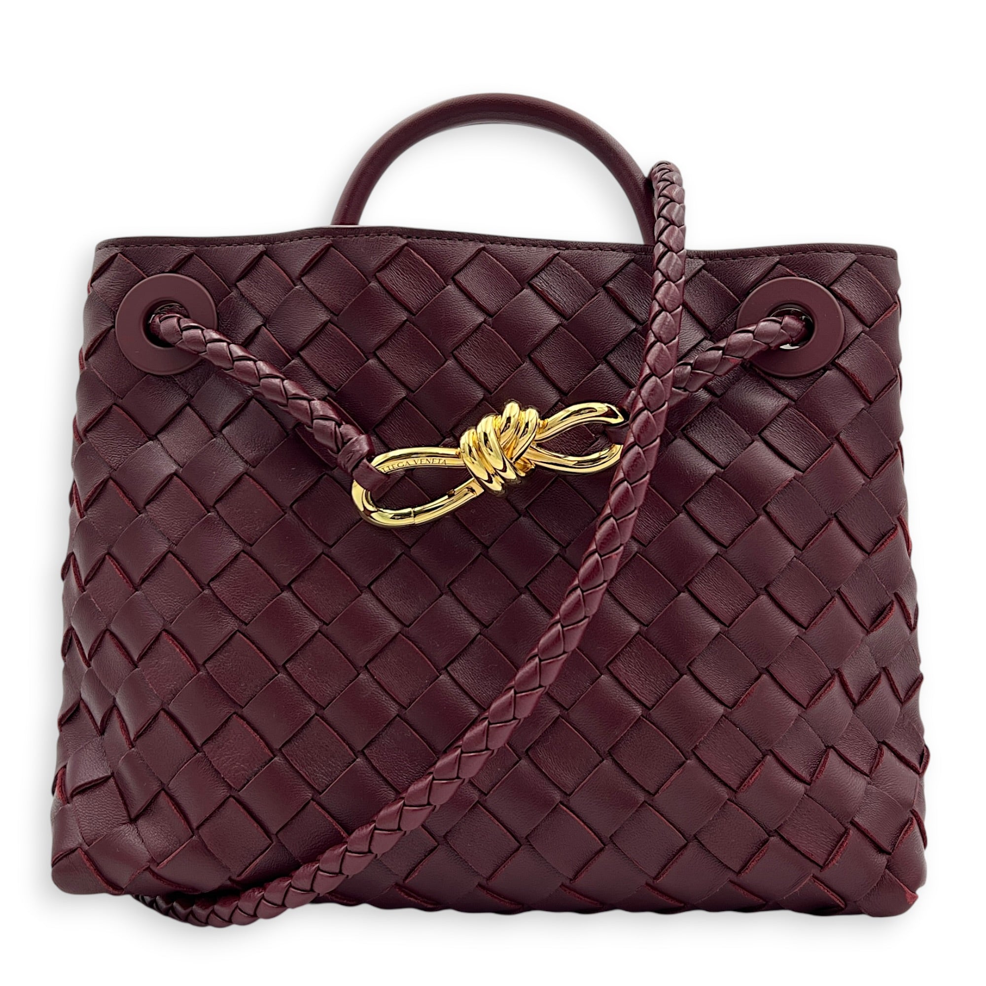 Andiamo Small Red Top Handle Bag in Calfskin, Gold hardware