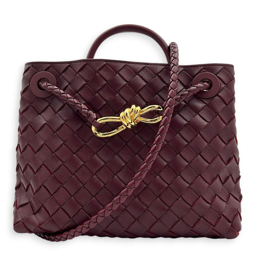 Andiamo Small Red Top Handle Bag in Calfskin, Gold hardware