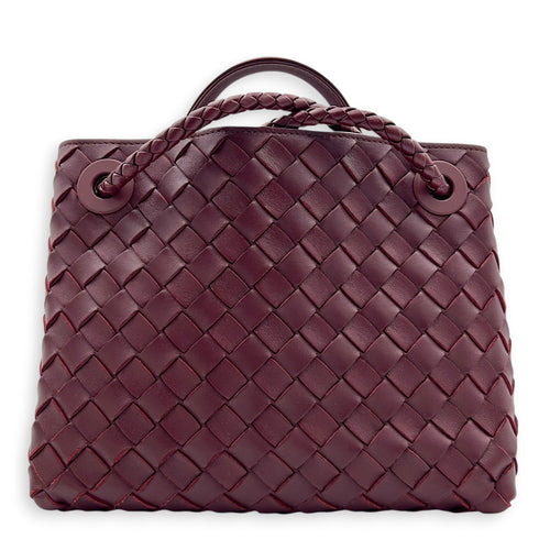 Andiamo Small Red Top Handle Bag in Calfskin, Gold hardware