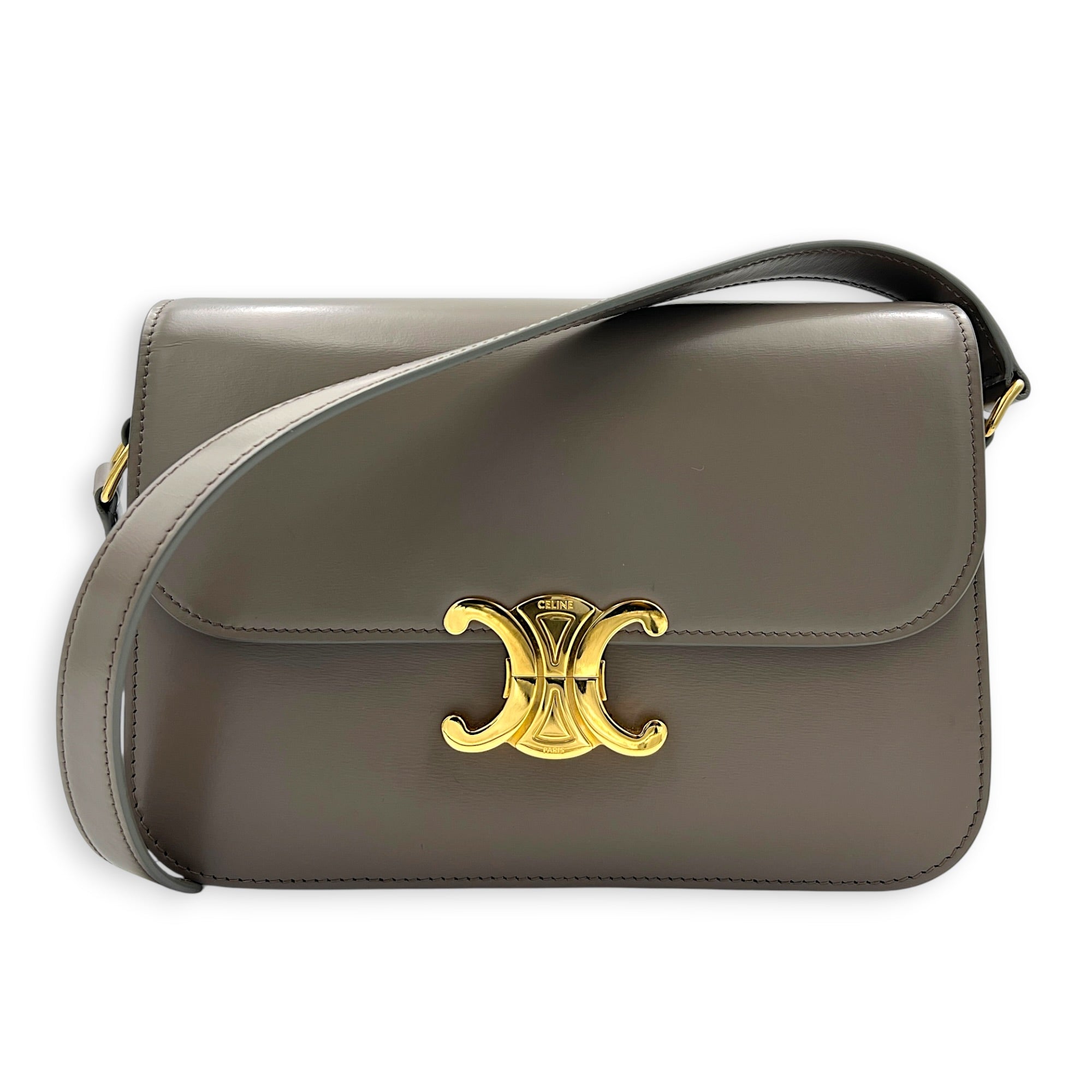Triomphe Crossbody Bag Grey in Box, Gold hardware