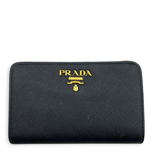 Logo Black Wallet in Saffiano Leather, Gold hardware
