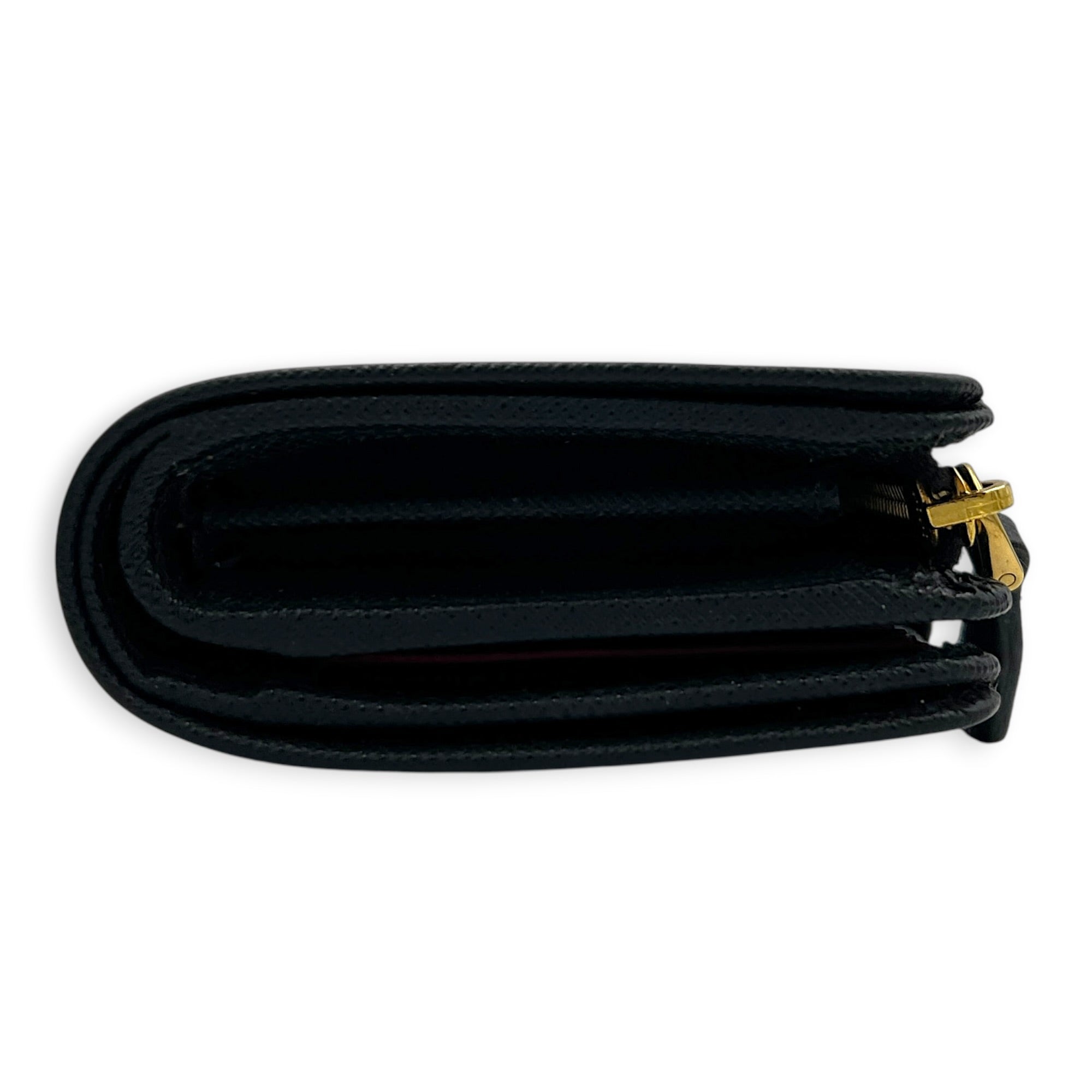 Logo Black Wallet in Saffiano Leather, Gold hardware