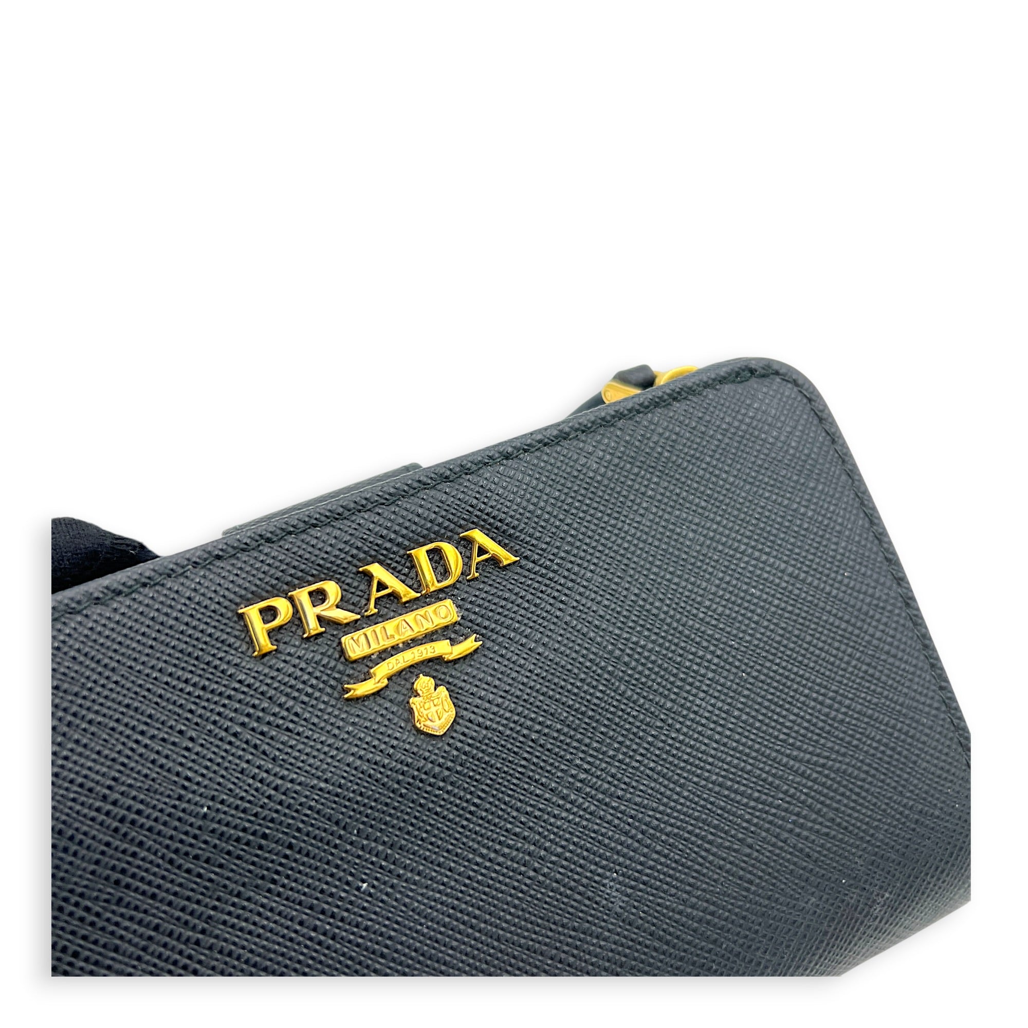 Logo Black Wallet in Saffiano Leather, Gold hardware