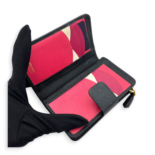 Logo Black Wallet in Saffiano Leather, Gold hardware