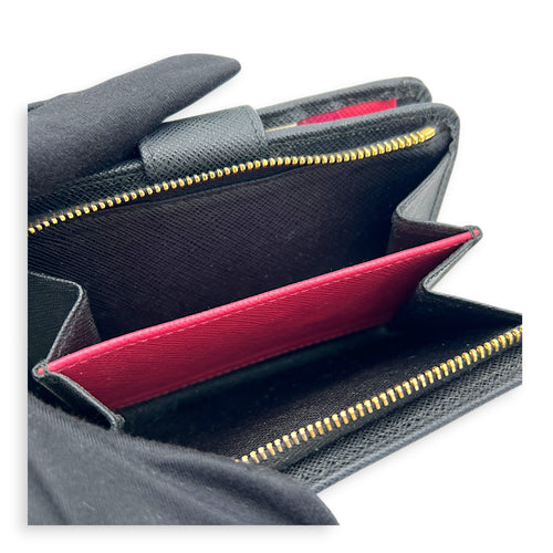 Logo Black Wallet in Saffiano Leather, Gold hardware