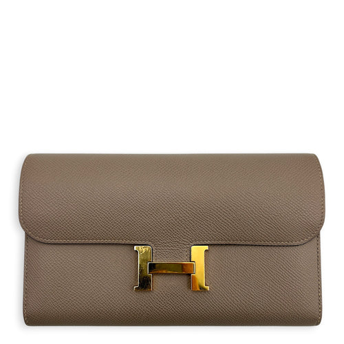 Constance Etoupe Wallet in Epsom, Gold hardware