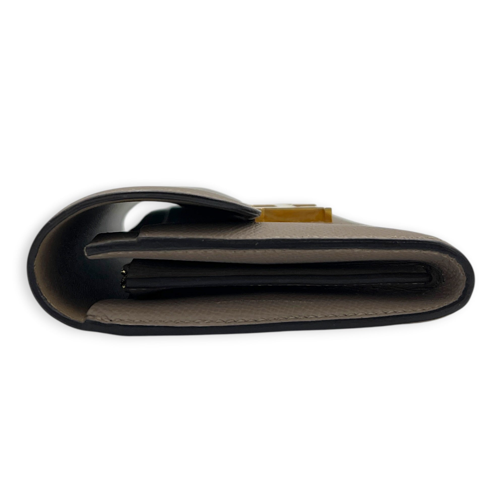 Constance Etoupe Wallet in Epsom, Gold hardware