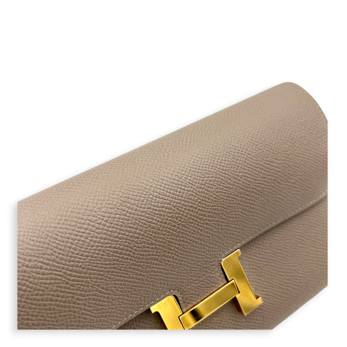 Constance Etoupe Wallet in Epsom, Gold hardware