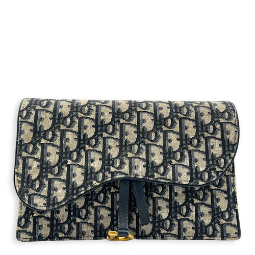 Saddle Wallet On Chain Blue in Jacquard, Gold hardware