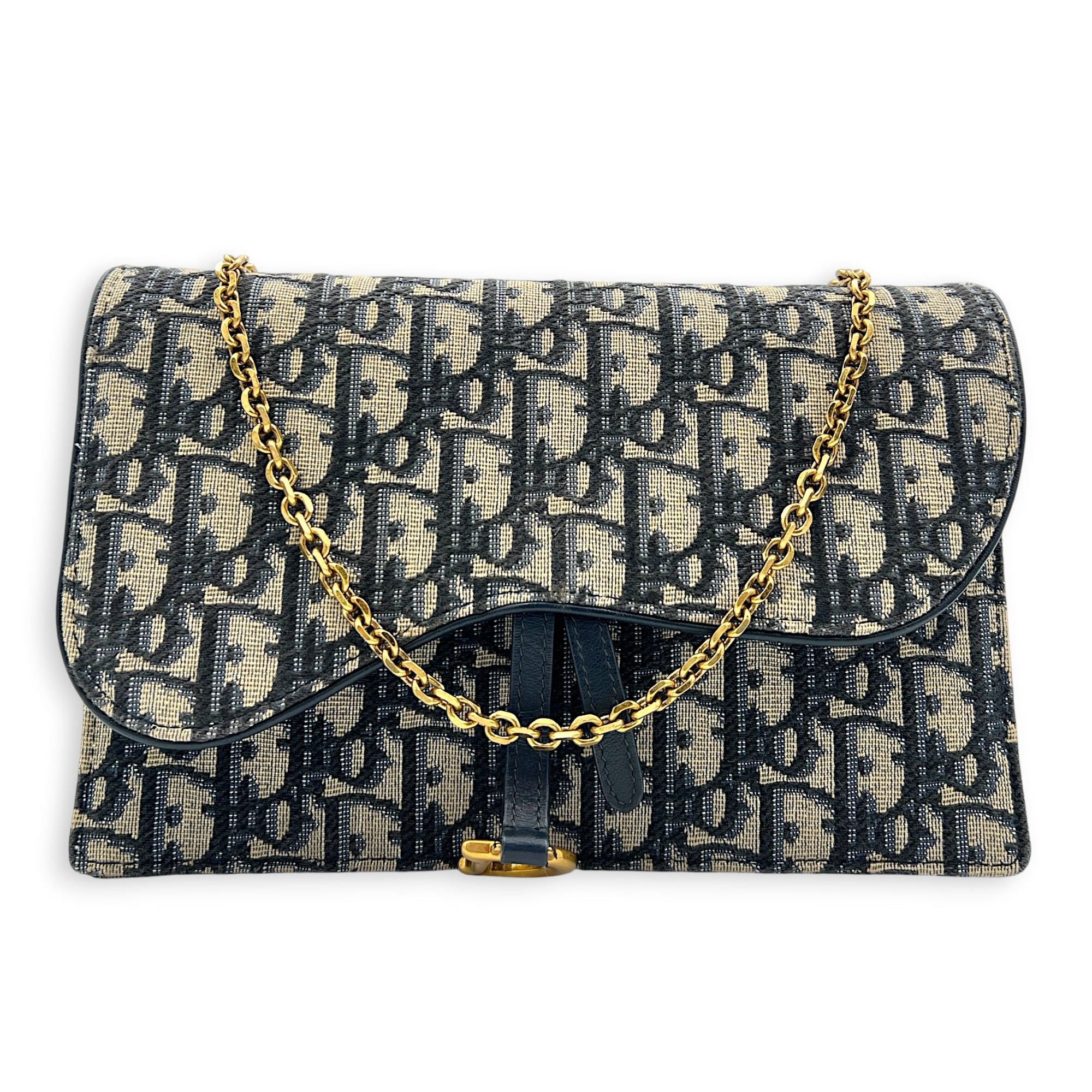 Saddle Wallet On Chain Blue in Jacquard, Gold hardware