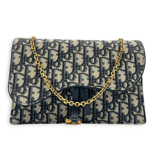Saddle Wallet On Chain Blue in Jacquard, Gold hardware