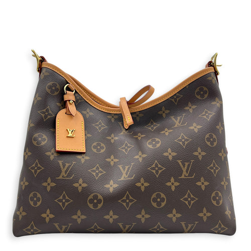 Carryall PM Brown Shoulder Bag in Monogram Coated Canvas, Gold hardware