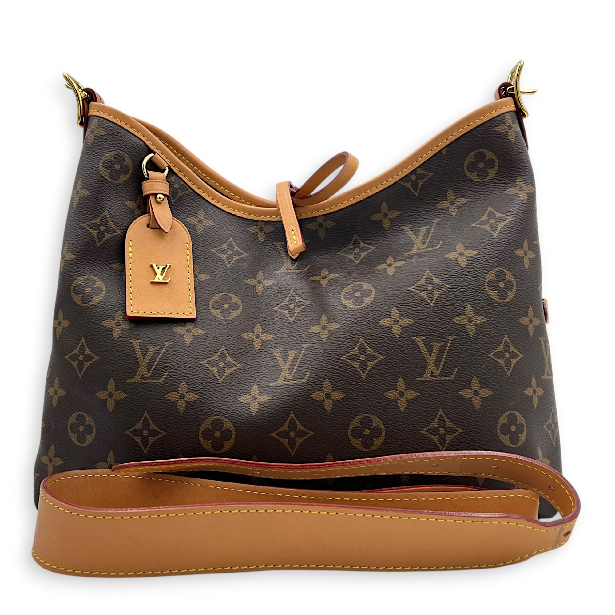 Carryall PM Brown Shoulder Bag in Monogram Coated Canvas, Gold hardware