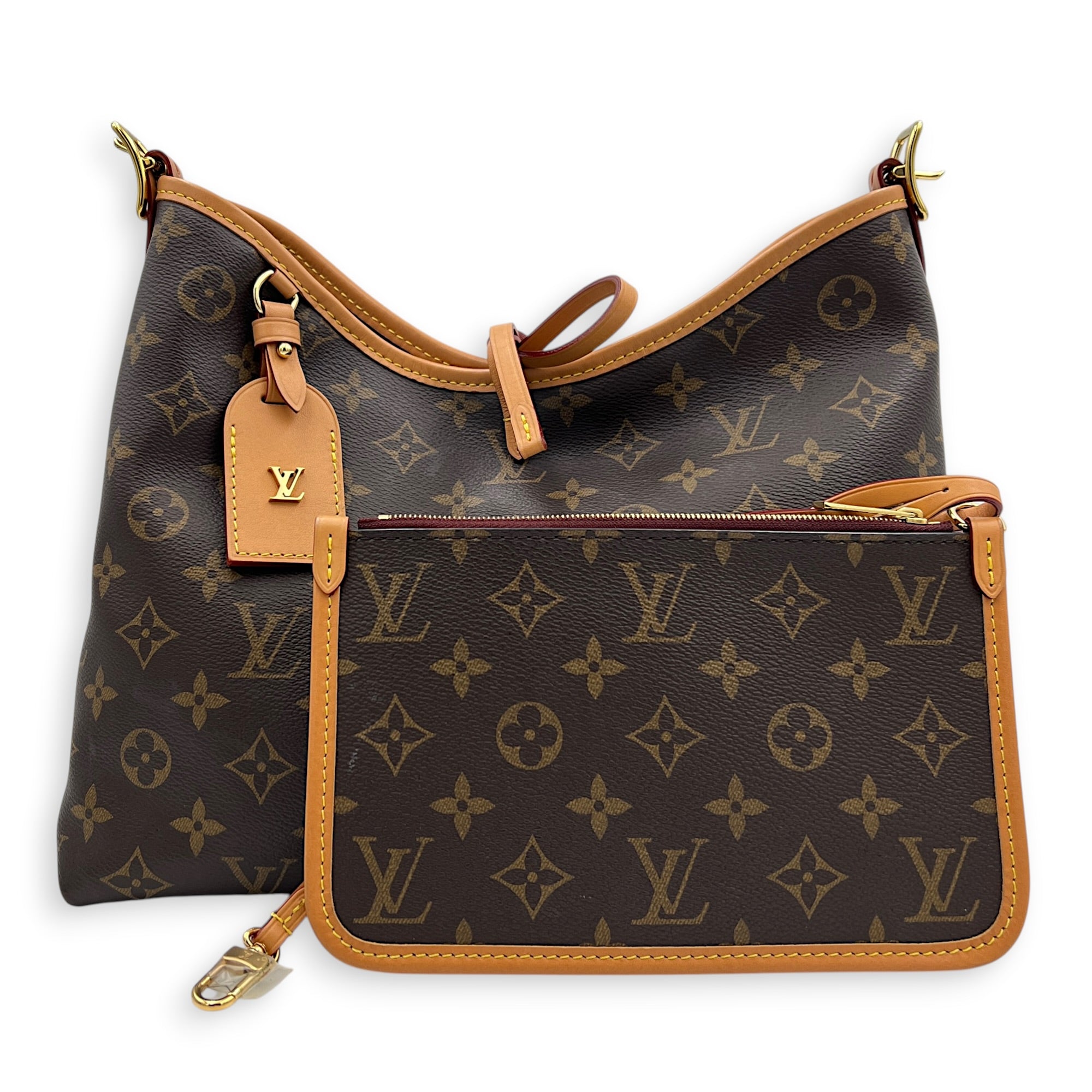Carryall PM Brown Shoulder Bag in Monogram Coated Canvas, Gold hardware