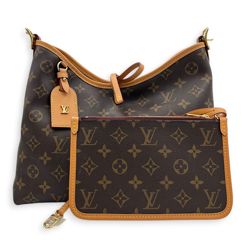 Carryall PM Brown Shoulder Bag in Monogram Coated Canvas, Gold hardware