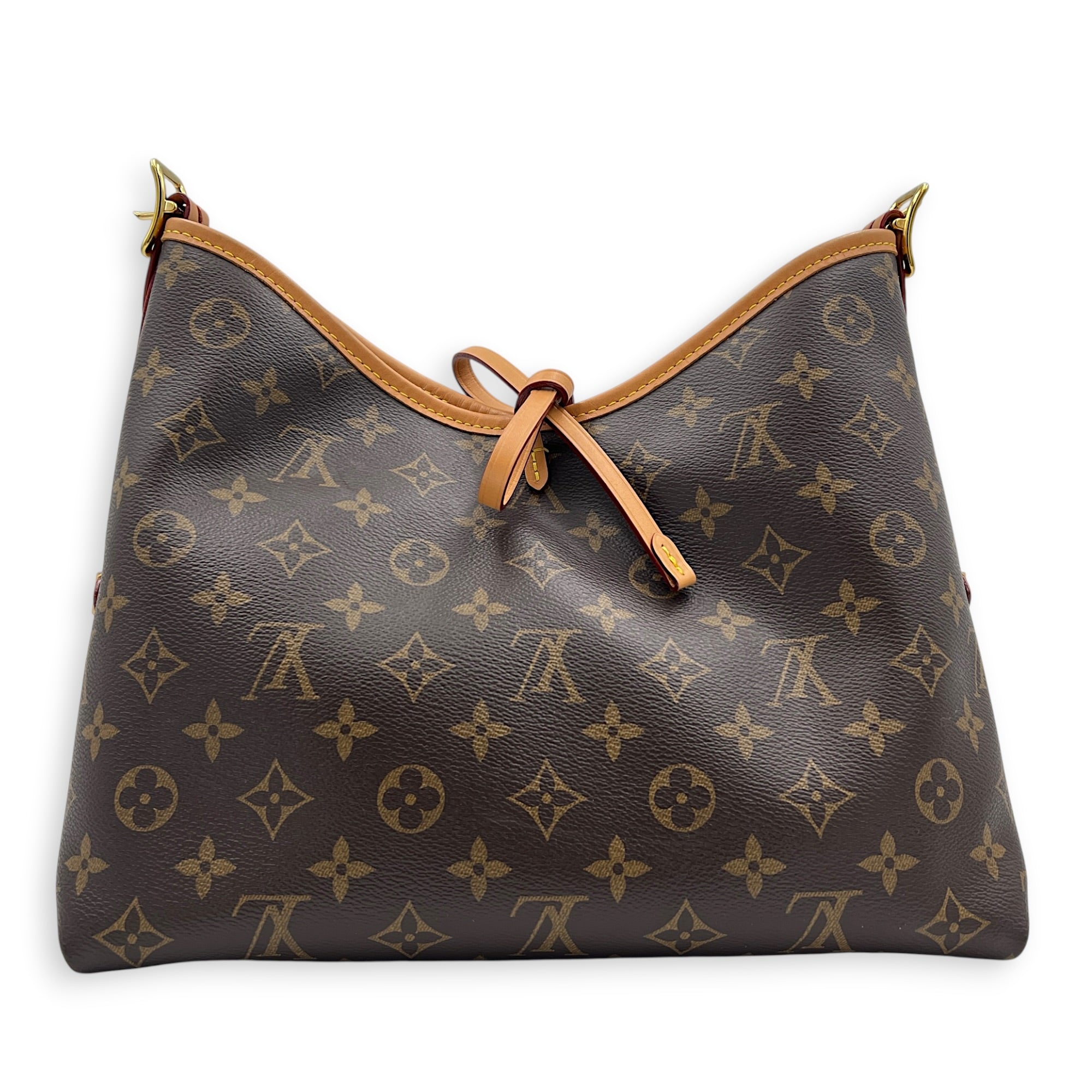 Carryall PM Brown Shoulder Bag in Monogram Coated Canvas, Gold hardware