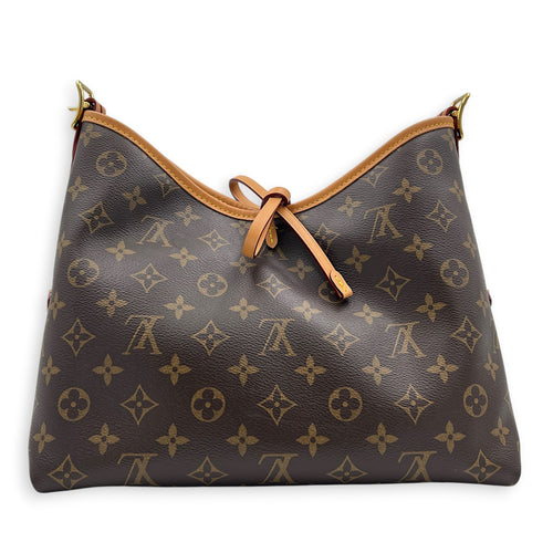 Carryall PM Brown Shoulder Bag in Monogram Coated Canvas, Gold hardware